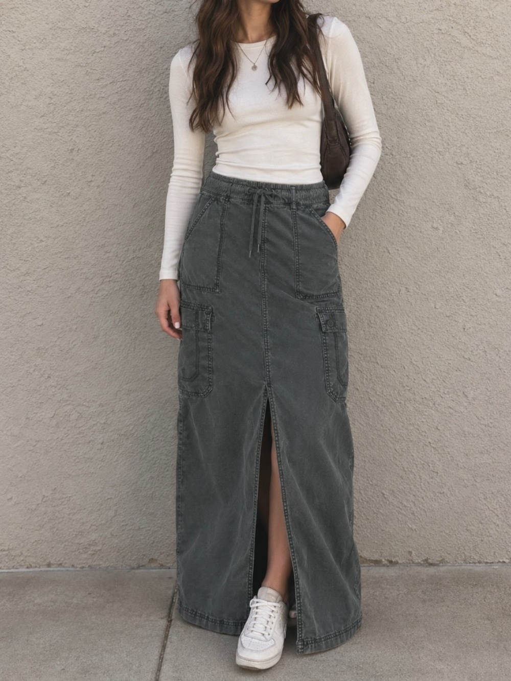 American Eagle Stretch Long Slit Cargo Skirt Size 10
